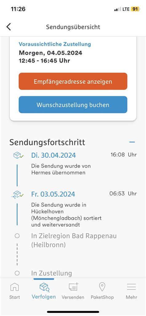 hermes voraussichtliche zustellung gestern|hermes sendung status.